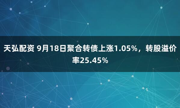 天弘配资 9月18日聚合转债上涨1.05%，转股溢价率25.45%